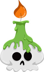 Creepy candle on a skull from the Halloween collection, flat png illustration in bright colors