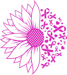 Sunflower Breast Cancer vector, healthcare icon - Strong woman