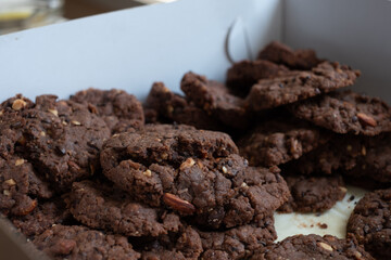 box of brown chocolate chip cookies
