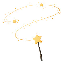 decorative magic wand with a magic trace. star shape magic wand accessory. magical witch power in illustration style isolated on background with clipping path in cartoon hand drawn style. - obrazy, fototapety, plakaty
