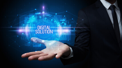 Man hand holding digital technology concept