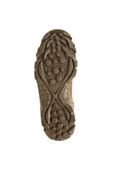 Modern army combat boots. New desert beige shoes. Isolate on a white back.