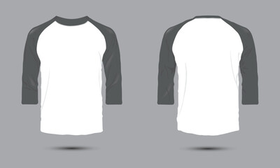 White gray raglan t-shirt vector mockup front and back