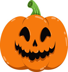 Scary Orange Pumpkin from the Halloween collection, flat png illustration in bright colors