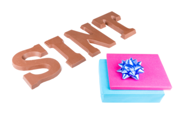 Word SINT and wrapped presents for Dutch event Sinterklaas