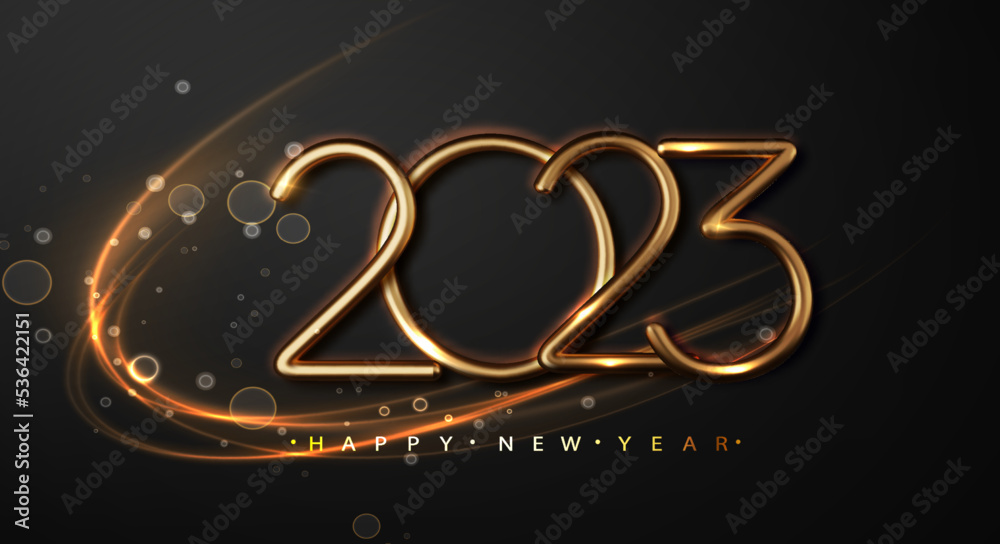 Wall mural 2023 new year with abstract shiny wave design element on dark background. festive premium concept te