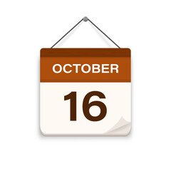 October 16, Calendar icon with shadow. Day, month. Meeting appointment time. Event schedule date. Flat vector illustration.	