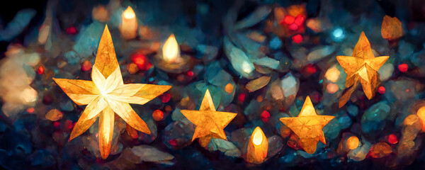 Glowing Christmas stars as panorama background