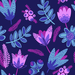 Fototapeta na wymiar Seamless pattern with abstract flowers print. Creative texture for fabric, wrapping, textile, wallpaper, apparel. Vector illustration background
