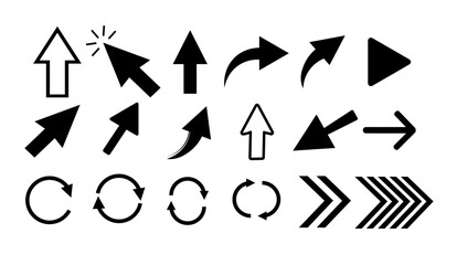Arrows big black set icons. Arrow icon. Arrow vector collection. Arrow. Cursor. Modern simple arrows. Vector illustration. Vector illustration