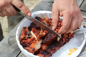 delicious pork ribs on the table during a picnic