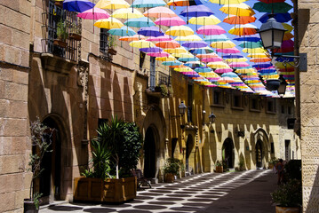 Fototapeta na wymiar Barcelona - Umbrella Street in Poble Espanyol