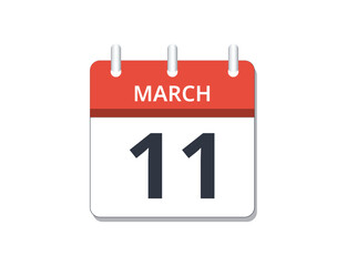 March, 11th calendar icon vector.