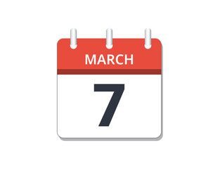 March, 7th calendar icon vector.