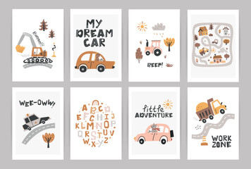 Set of boho posters with cute nursery cars.