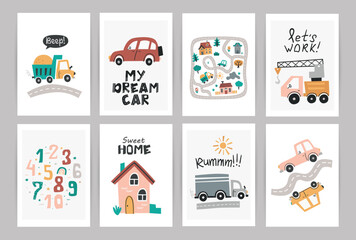 Set of posters with cute nursery cars. © nafanya241