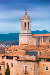 Fototapeta na wymiar The tower of the Girona Cathedral, Girona, Spain