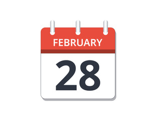 February,  28th calendar icon vector