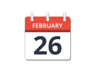February, 26th calendar icon vector