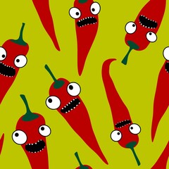Obraz premium Cartoon vegetable seamless vampire Halloween red hot pepper pattern for wrapping and clothes print and fabrics