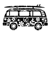 Hippie bus clipart. Grunge print. Peace love trip life