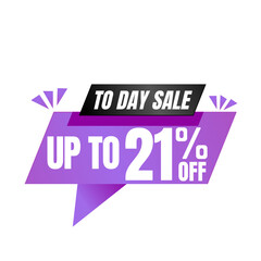 21% off sale balloon. Purple and black vector illustration . sale label design, Twenty one