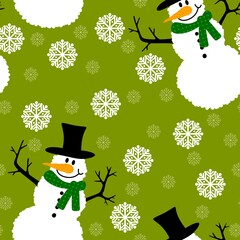 Winter Christmas seamless snowman with carrot and scarf pattern for wrapping paper and Noel and kids and fabrics