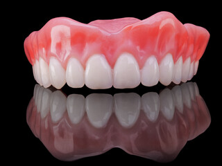 removable upper denture on black glass background