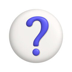 Purple question mark symbol on white button. 3d realistic design element.