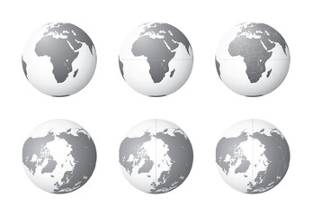 Set of Earth globes focusing on the Africa (top row) and the Arctic (bottom row). Carefully layered and grouped for easy editing. You can edit or remove separately the sphere, the lands, the borders o - 536430767