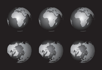 Set of Earth globes focusing on the Africa (top row) and the Arctic (bottom row). Carefully layered and grouped for easy editing. You can edit or remove separately the sphere, the lands, the borders o - 536430796