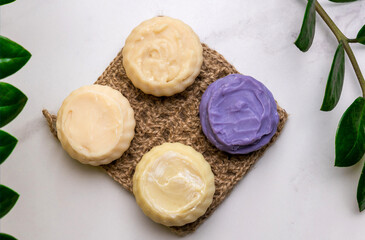 Handmade soap. Place for text. Decorative cosmetics.