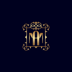 AM or MA GOLD ORNATE ROYAL LUXURY LOGO
