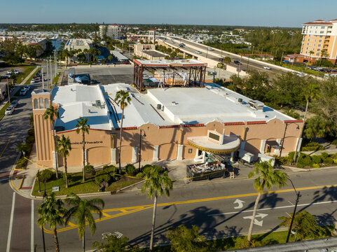 Venice Florida Threater after IAN distroyed it Drone view from front.