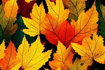 Naklejka na ściany i meble Fall Tree Leaves Autumn Color Seamless Texture Pattern Tiled Repeatable Tessellation Background Image