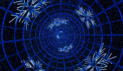 Blue Christmas tree lights inside view