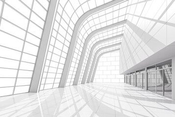 Obraz premium Minimal style modren white high and open space interior 3d render The room is bright with natural light from many windows