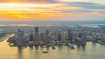 Cityscape of Jersey City skyline  from Manhattan NYC