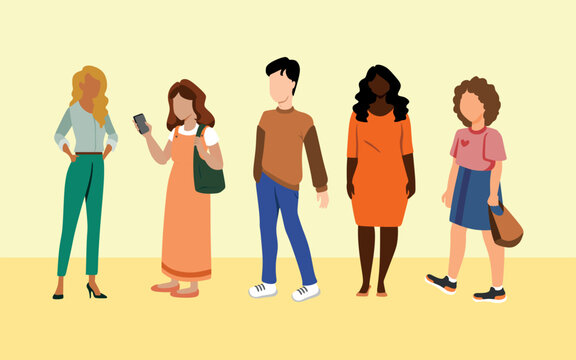 People collection. Vector illustration of diverse cartoon women standing. People. Women.