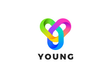 Letter Y Logo Design Loop Infinite vector template Colorful Ribbon Linear style. Monogram Logotype Looped Infinity shape concept icon.