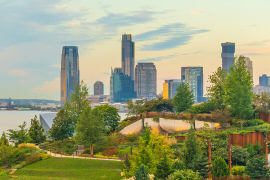 Cityscape of Jersey City skyline  from Manhattan NYC