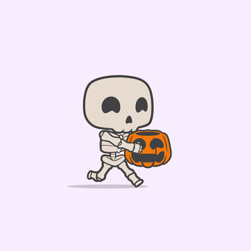 graphic character skeleton run brings a giant pumpkin