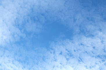 Gentle white clouds in a bright blue sky