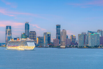 Cityscape of Jersey City skyline  from Manhattan NYC