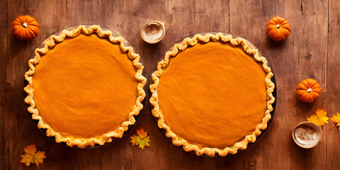 pumpkin pie on wooden table