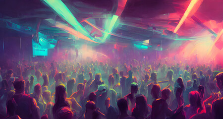Illustration of people dancing, club, festival
