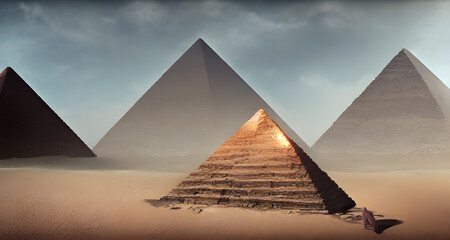 Naklejka na ściany i meble Illustration of four pyramids in the desert