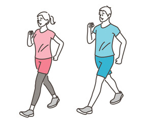 Full body vector illustration of a young couple walking