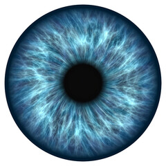 A 3D illustration of a blue human eyeball