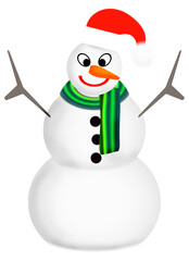 3D Illustration of a Christmas snowman with hat and scarf 